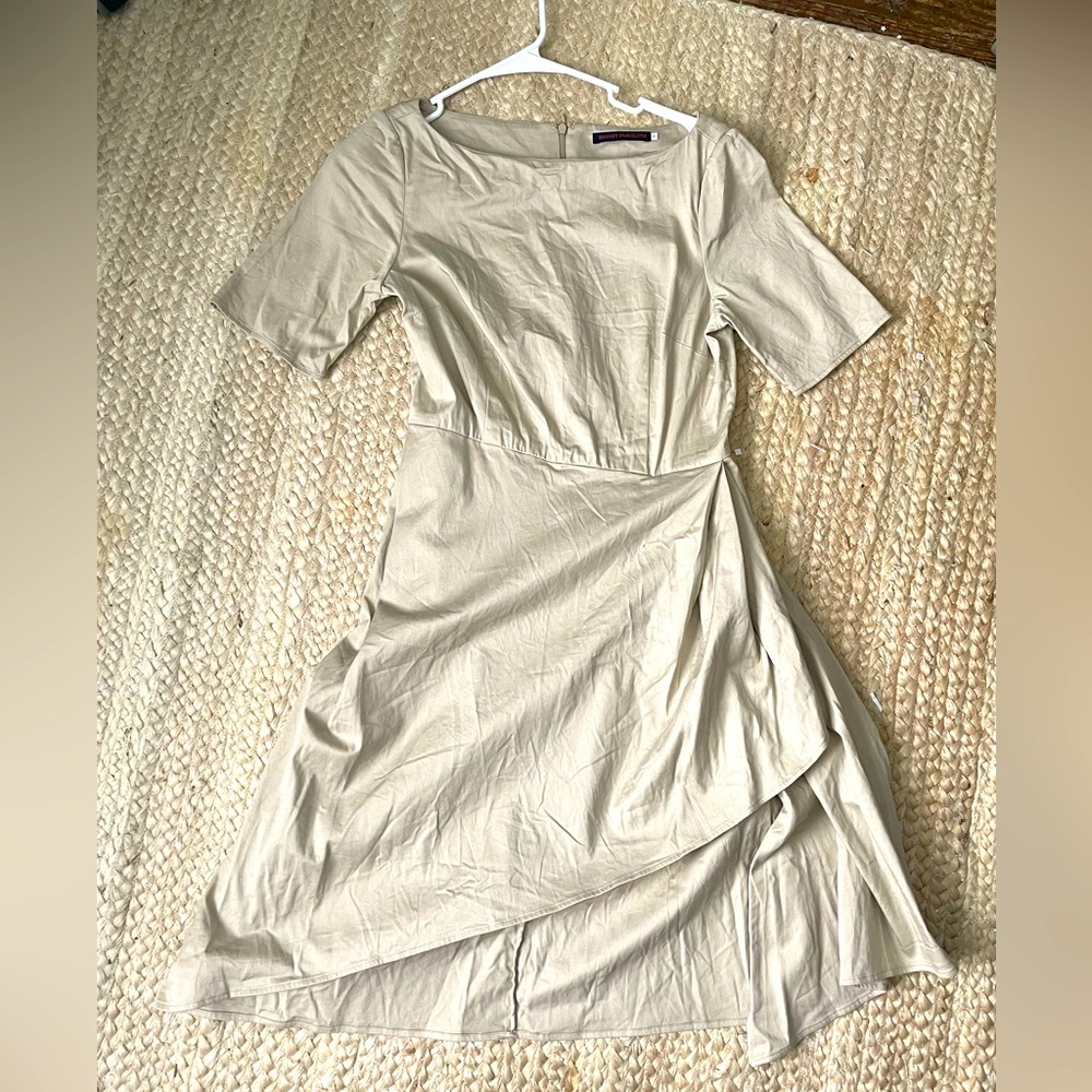 Harvey Faircloth Khaki Asymmetrical Short Sleeve Dress Sz 4
